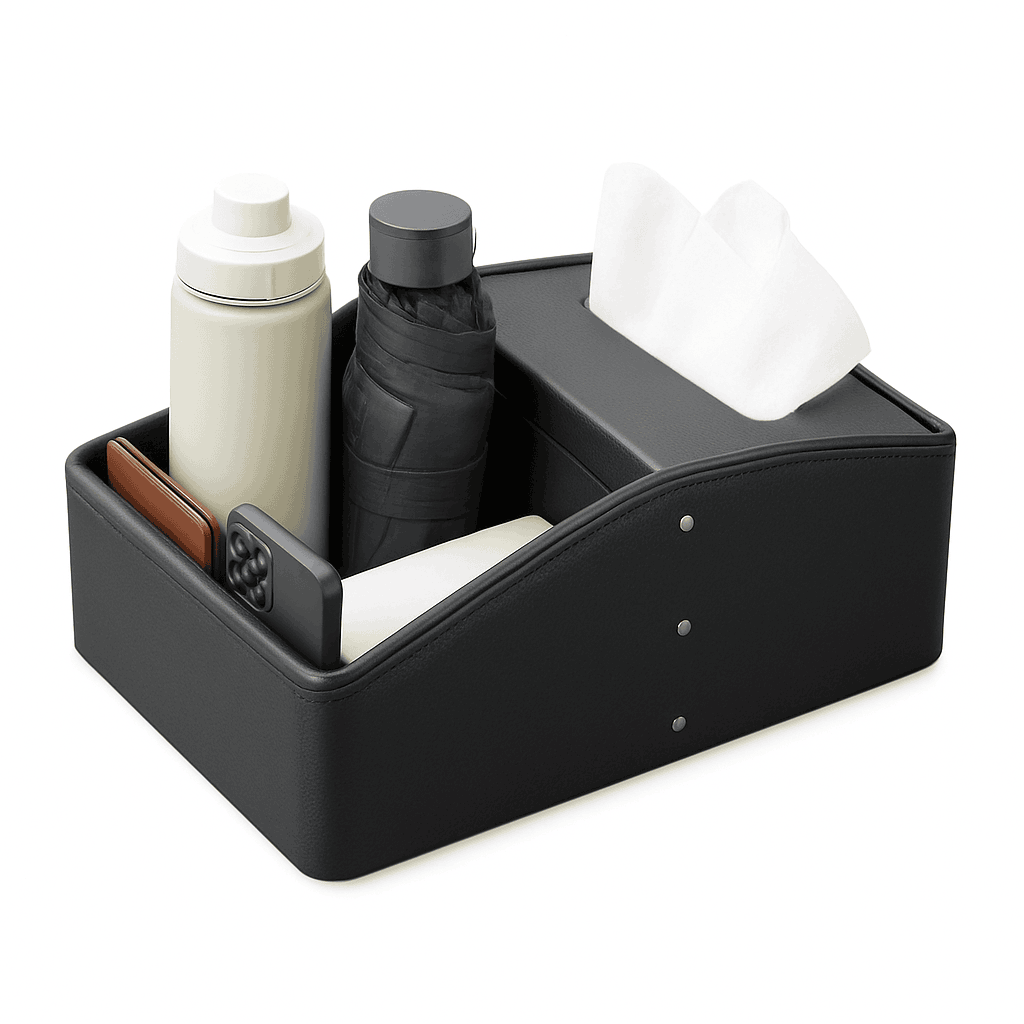 Car Armrest Storage Box with Tissue Holder-Red