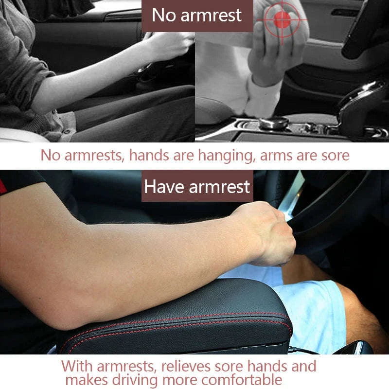 Car Armrest Support Pad with Storage Organizer Adjustable Height-Gray 1pc