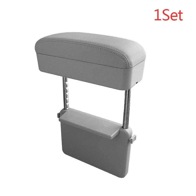 Car Armrest Support Pad with Storage Organizer Adjustable Height-Gray 1pc
