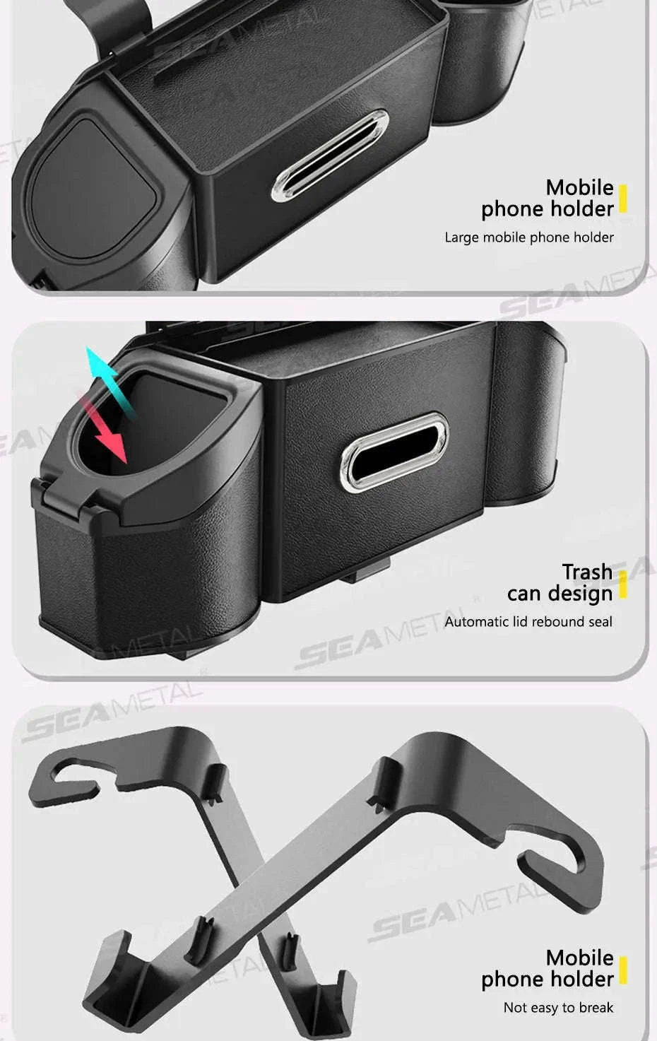 Car Back Seat Organizer with Cup Holder and Hooks-Gray 1pc