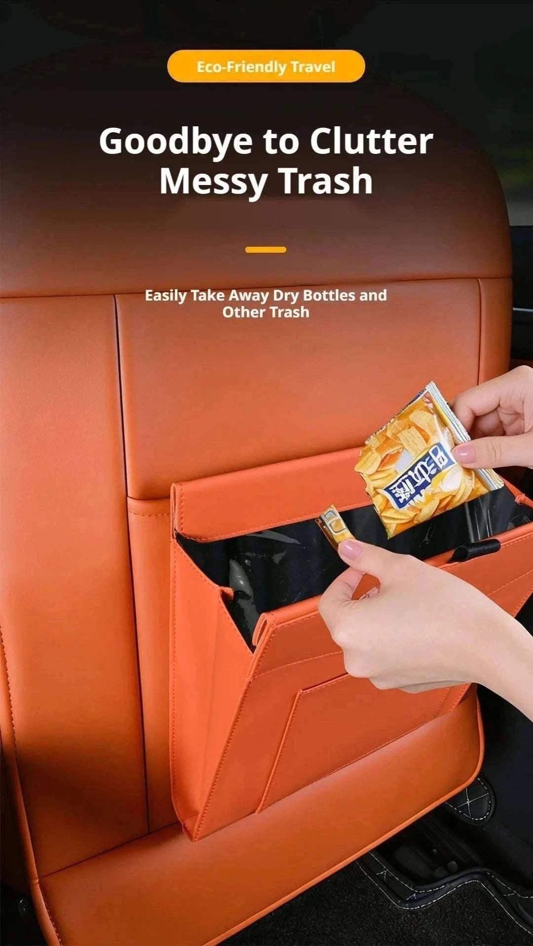 Car Back Seat Trash Bin with Lid, Leakproof Seatback Organizer-Black