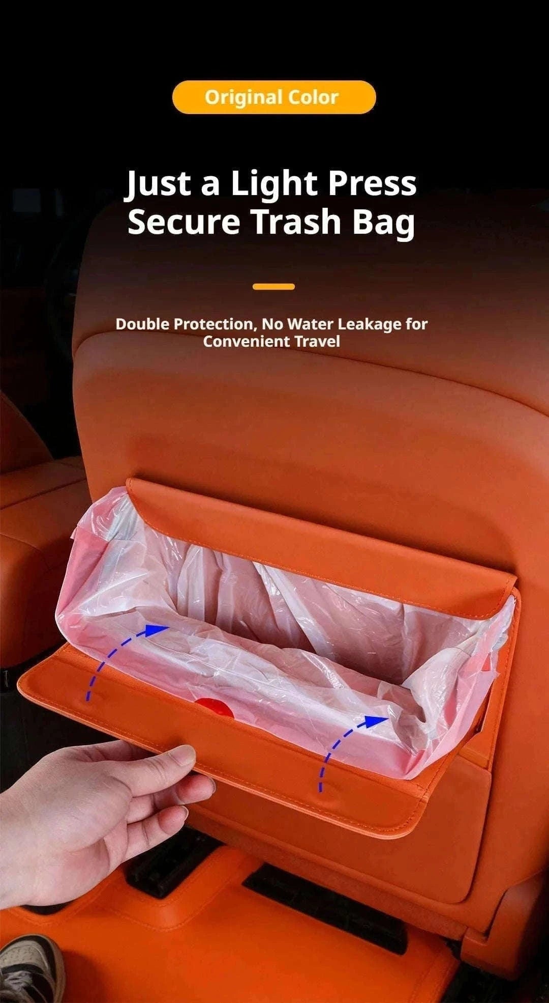Car Back Seat Trash Bin with Lid, Leakproof Seatback Organizer-Black