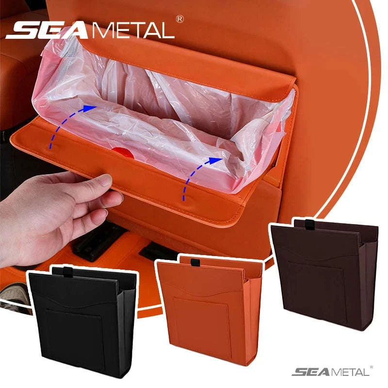 Car Back Seat Trash Bin with Lid, Leakproof Seatback Organizer-Black