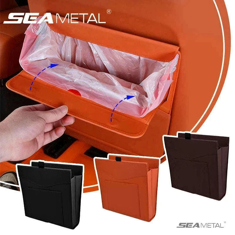 Car Back Seat Trash Bin with Lid, Leakproof Seatback Organizer-Black