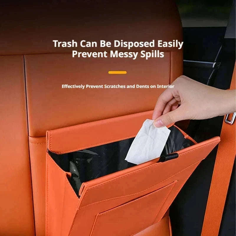 Car Back Seat Trash Bin with Lid, Leakproof Seatback Organizer-Black