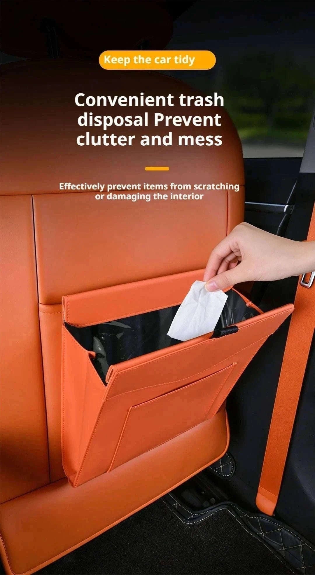 Car Back Seat Trash Bin with Lid, Leakproof Seatback Organizer-Black