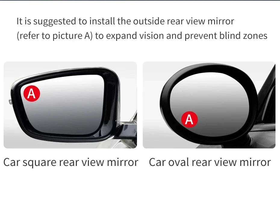 Car Blind Spot Mirror 2pcs 360° Wide Angle HD Convex Glass-Glass