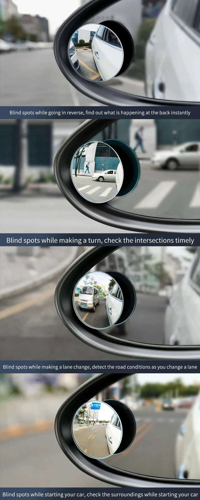 Car Blind Spot Mirror 2pcs 360° Wide Angle HD Convex Glass-Glass