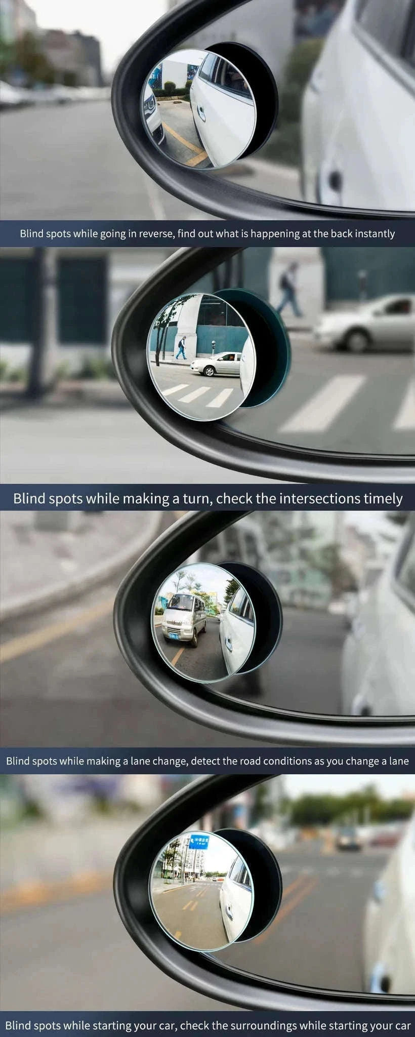 Car Blind Spot Mirror 2pcs 360° Wide Angle HD Convex Glass-Glass