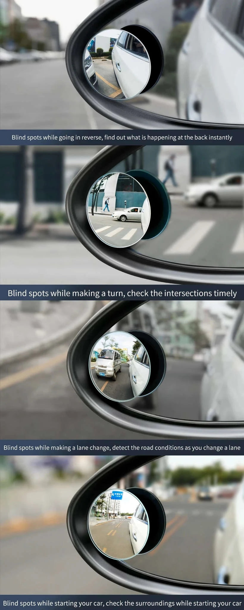 Car Blind Spot Mirror 2pcs 360° Wide Angle HD Convex Glass-Glass