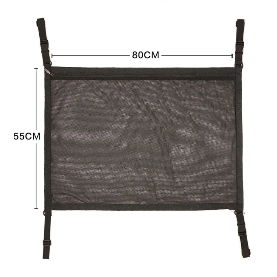 Car Ceiling Storage Net Pocket 80cm x 55cm Hanging Polyester Mesh Organizer with Zipper-1pc Ceiling Pocket