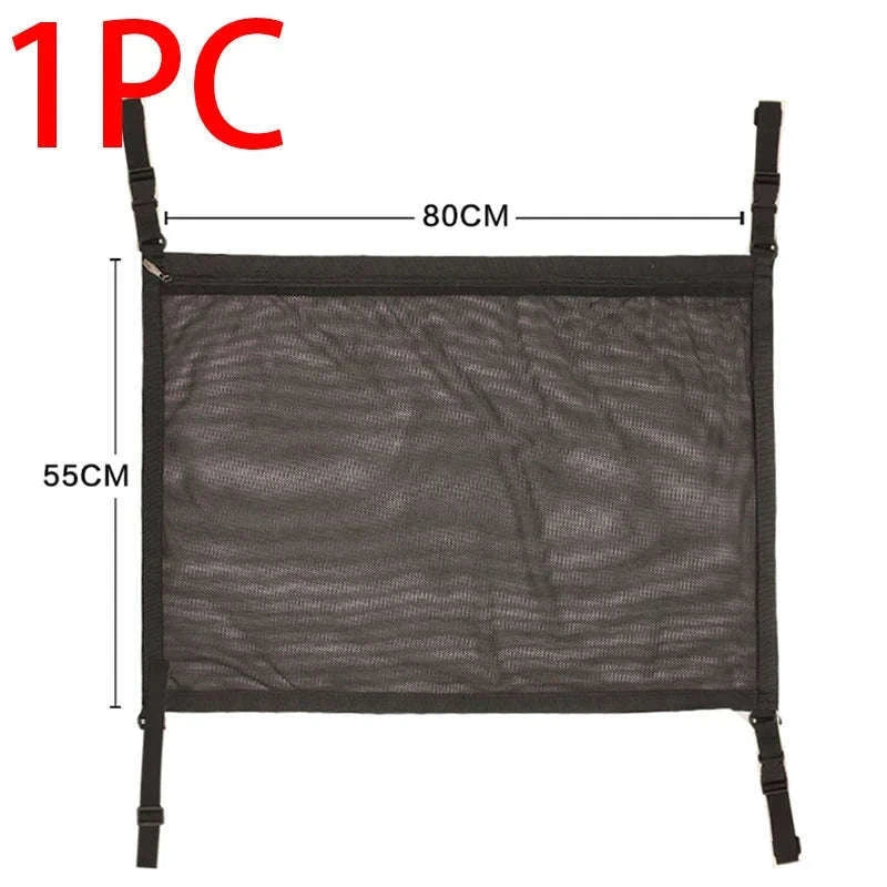 Car Ceiling Storage Net Pocket 80cm x 55cm Hanging Polyester Mesh Organizer with Zipper-1pc Ceiling Pocket