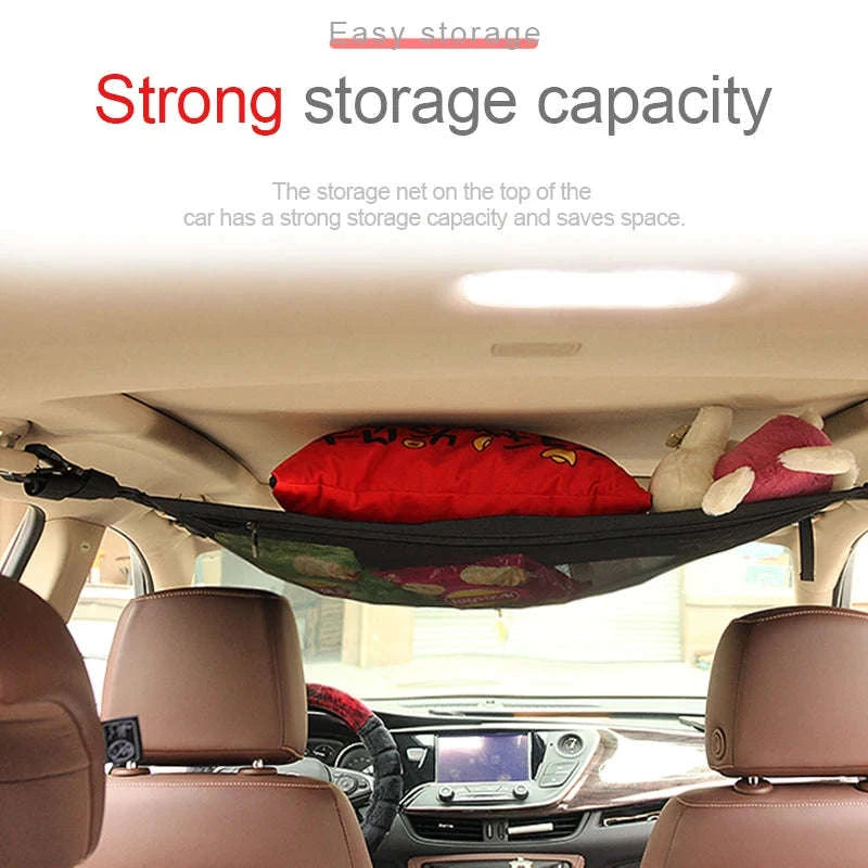 Car Ceiling Storage Net Pocket 80cm x 55cm Hanging Polyester Mesh Organizer with Zipper-1pc Ceiling Pocket