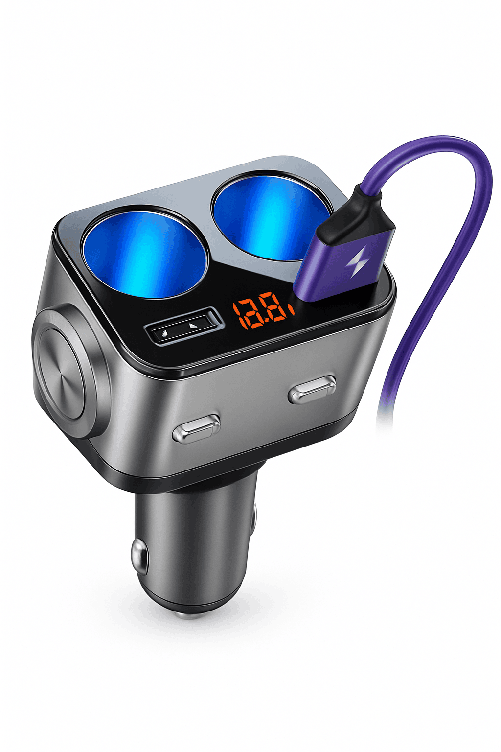 Car Cigarette Lighter Adapter with Dual USB and Dual Socket-Type 2 Black