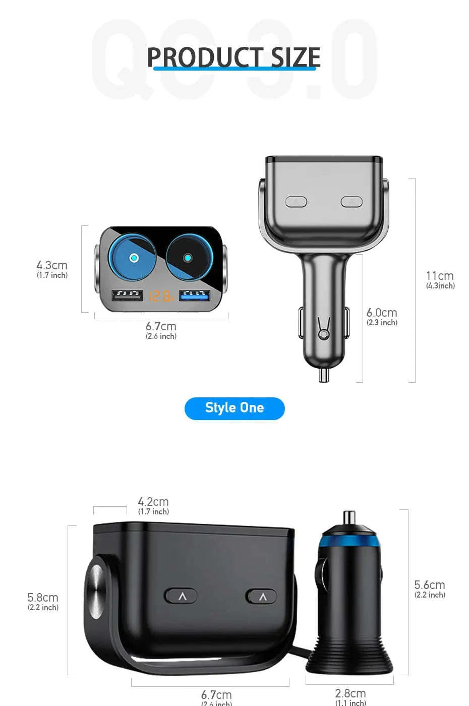 Car Cigarette Lighter Adapter with Dual USB and Dual Socket-Type 2 Black