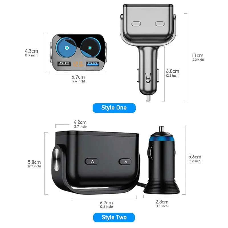 Car Cigarette Lighter Adapter with Dual USB and Dual Socket-Type 2 Black