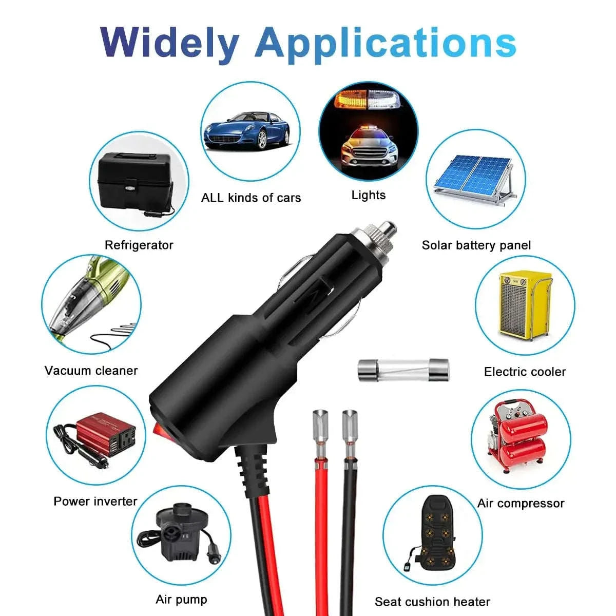 Car Cigarette Lighter Extension Cord with On/Off Switch-Black-S-6FT