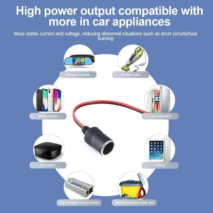 Car Cigarette Lighter Socket Adapter with 30cm Cable-1PC 10A