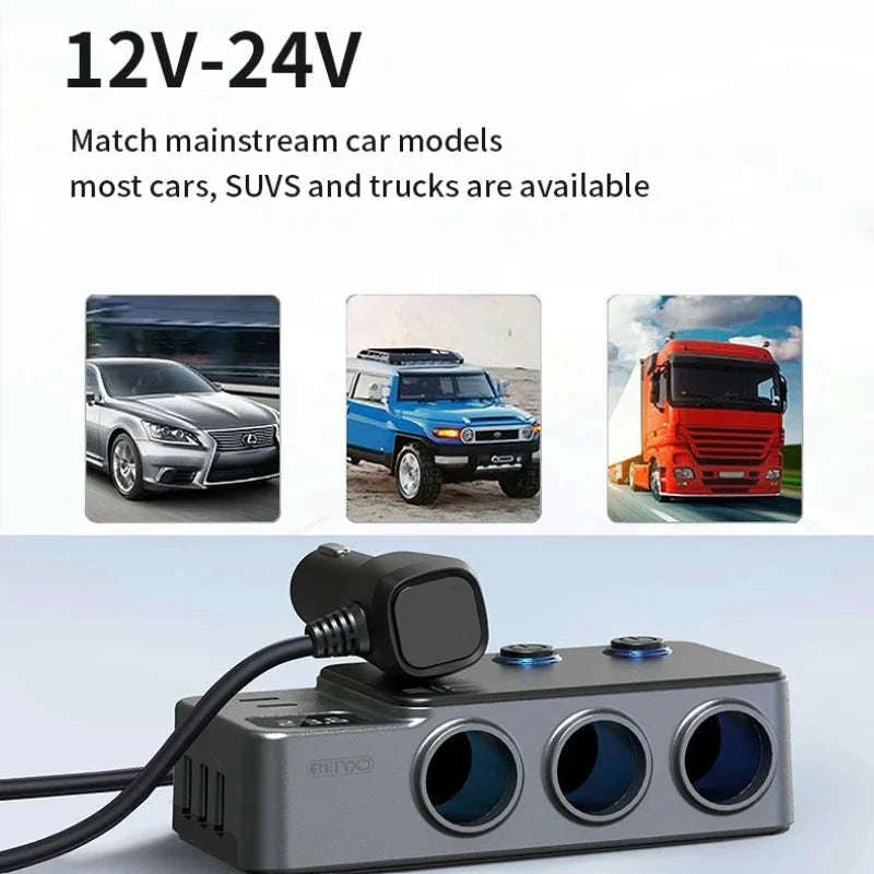 Car Cigarette Lighter Splitter Adapter with Multi-Port USB Charging-B