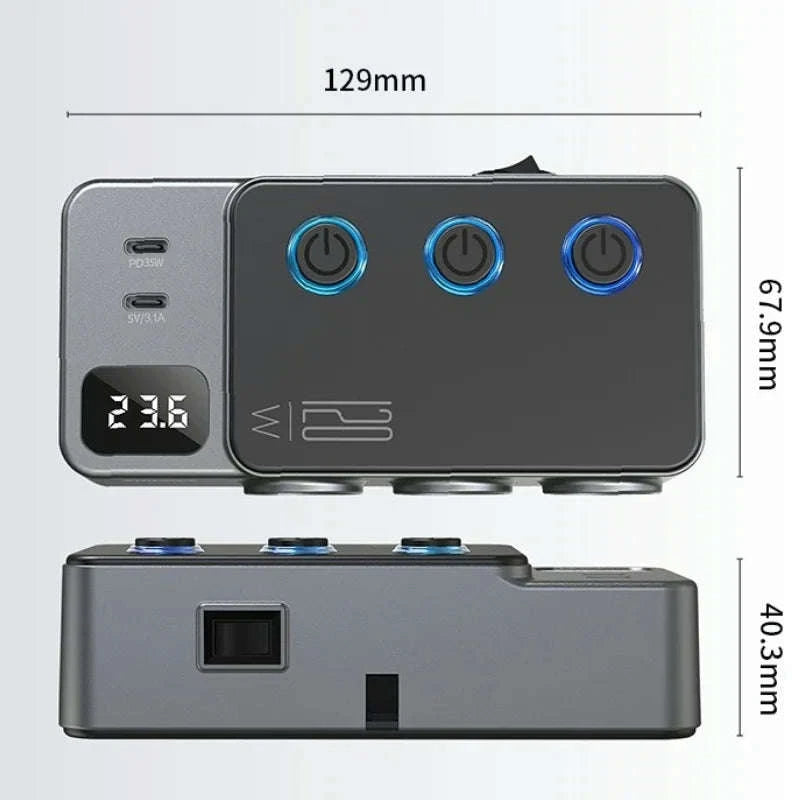 Car Cigarette Lighter Splitter Adapter with Multi-Port USB Charging-B