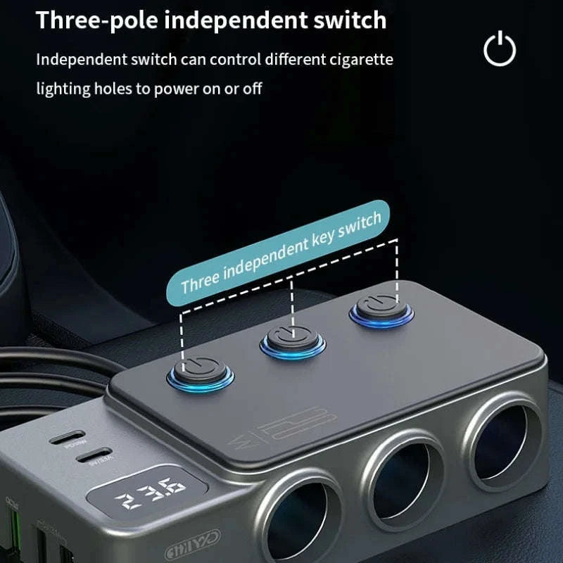 Car Cigarette Lighter Splitter Adapter with Multi-Port USB Charging-B