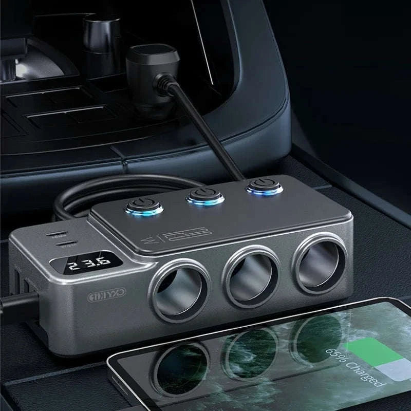 Car Cigarette Lighter Splitter Adapter with Multi-Port USB Charging-B
