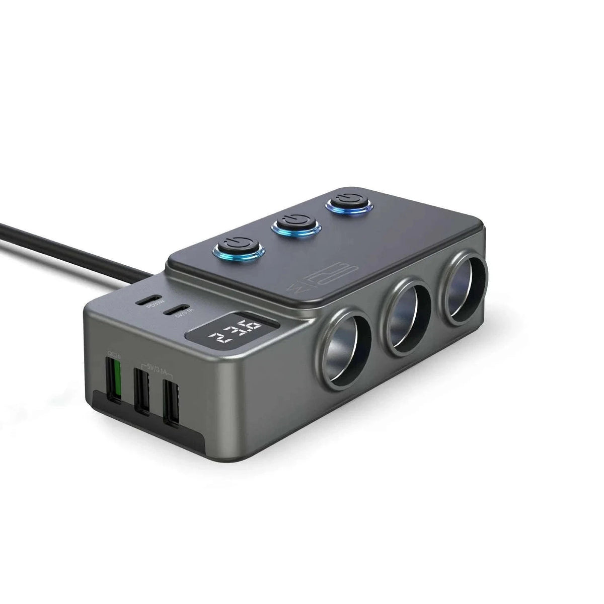 Car Cigarette Lighter Splitter Adapter with Multi-Port USB Charging-B