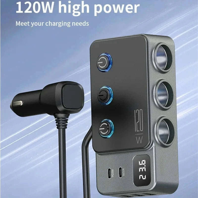 Car Cigarette Lighter Splitter Adapter with Multi-Port USB Charging-B