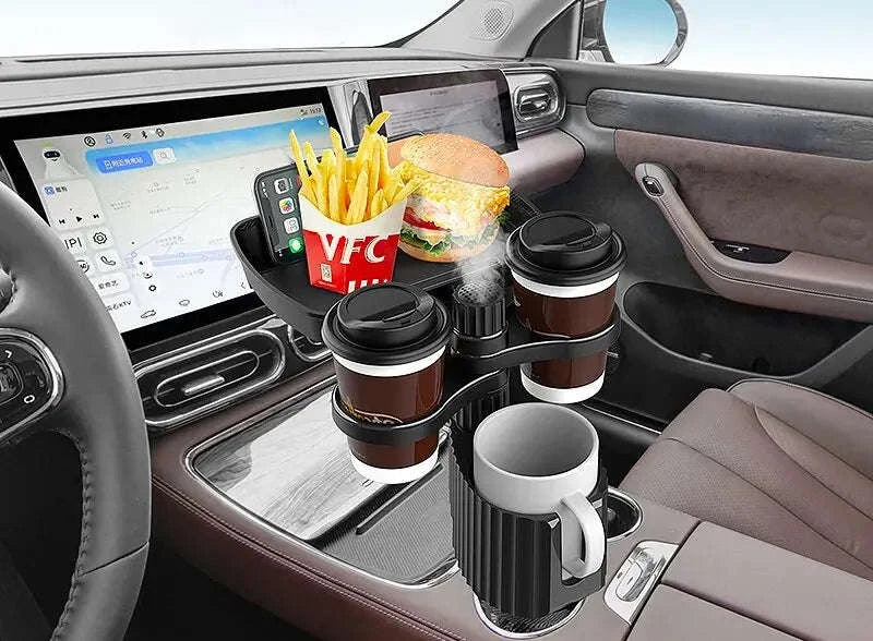 Car Cup Holder Expander Tray with Detachable Tray-Black