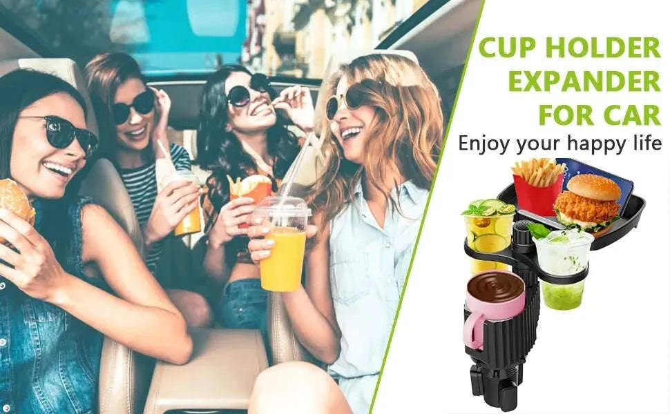 Car Cup Holder Expander Tray with Detachable Tray-Black