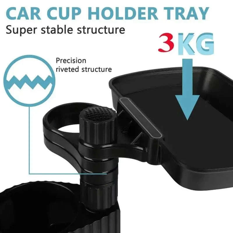 Car Cup Holder Expander Tray with Detachable Tray-Black