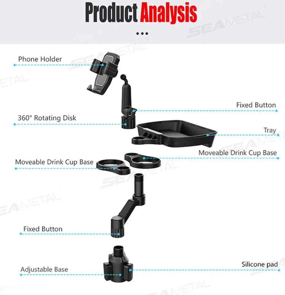 Car Cup Holder Expander with Food Tray and Phone Slot-No phone holder