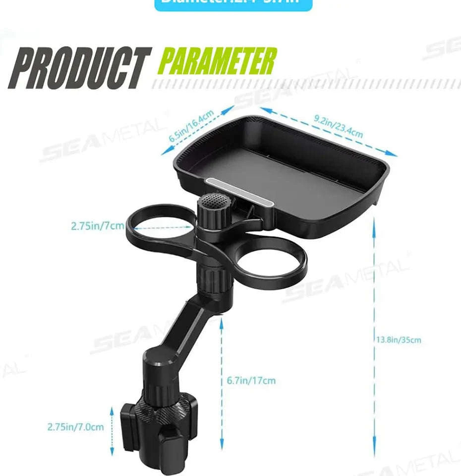 Car Cup Holder Expander with Food Tray and Phone Slot-No phone holder
