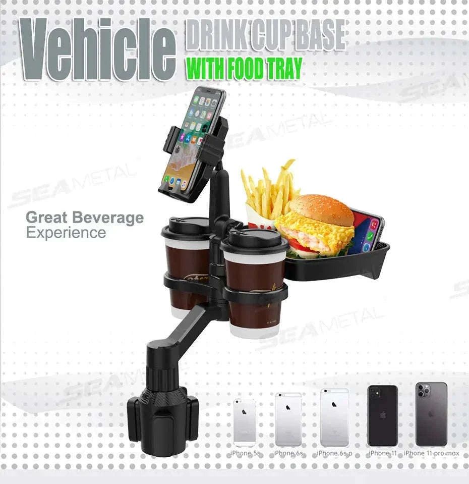 Car Cup Holder Expander with Food Tray and Phone Slot-No phone holder