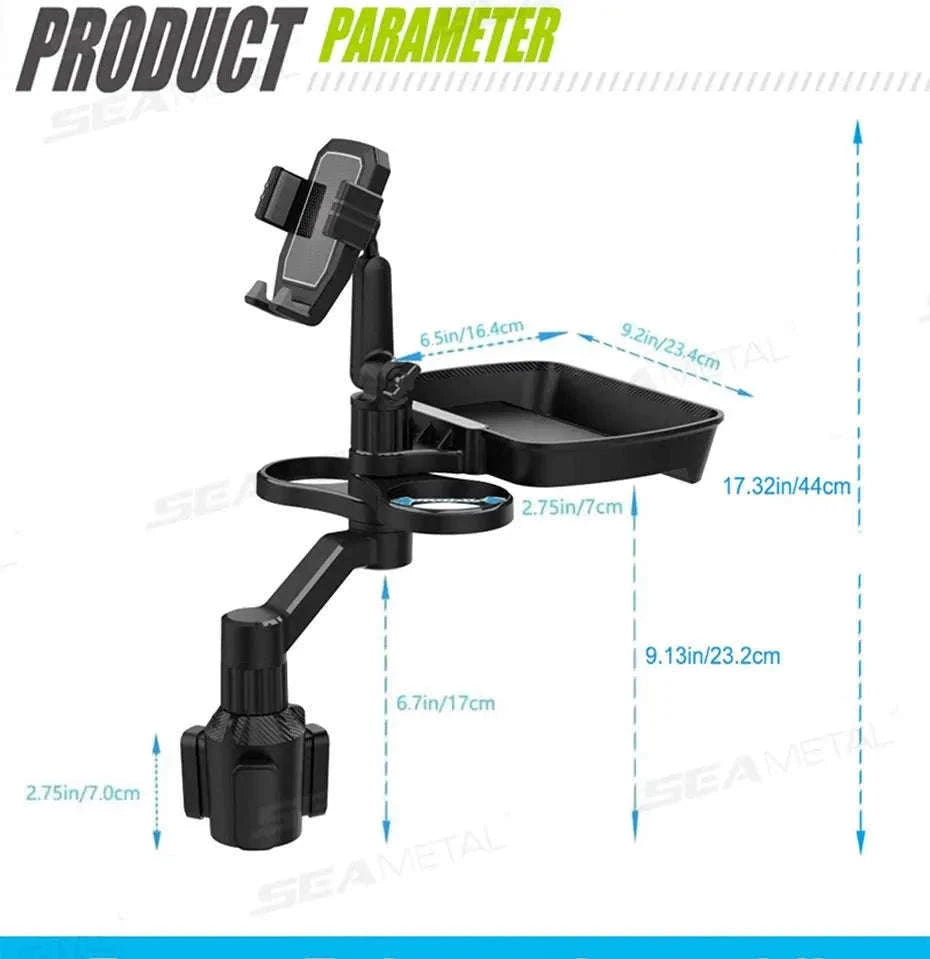 Car Cup Holder Expander with Food Tray and Phone Slot-No phone holder
