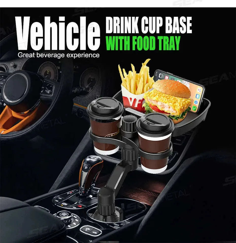 Car Cup Holder Expander with Food Tray and Phone Slot-No phone holder