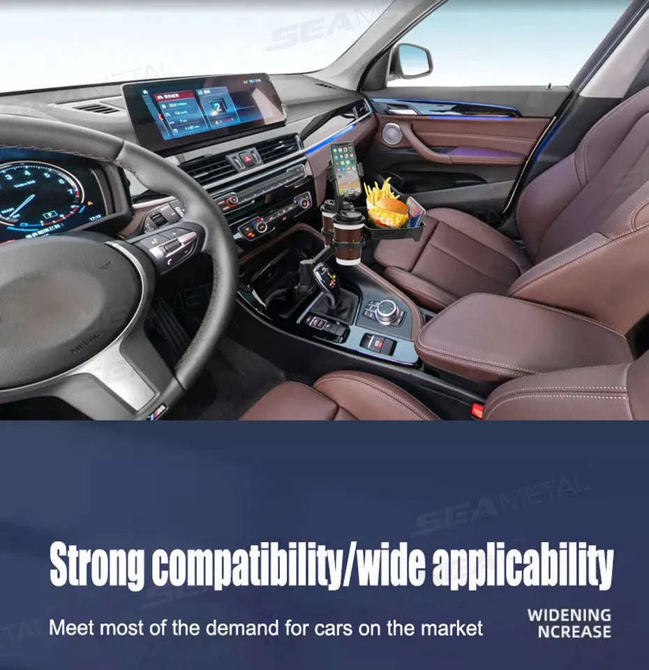Car Cup Holder Expander with Food Tray and Phone Slot-No phone holder