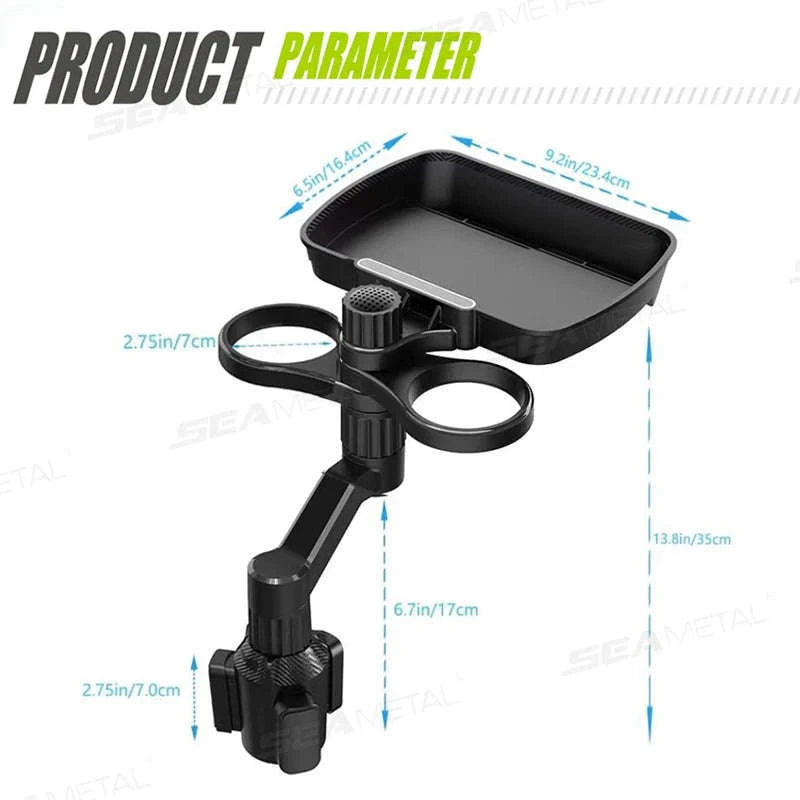 Car Cup Holder Expander with Food Tray and Phone Slot-No phone holder