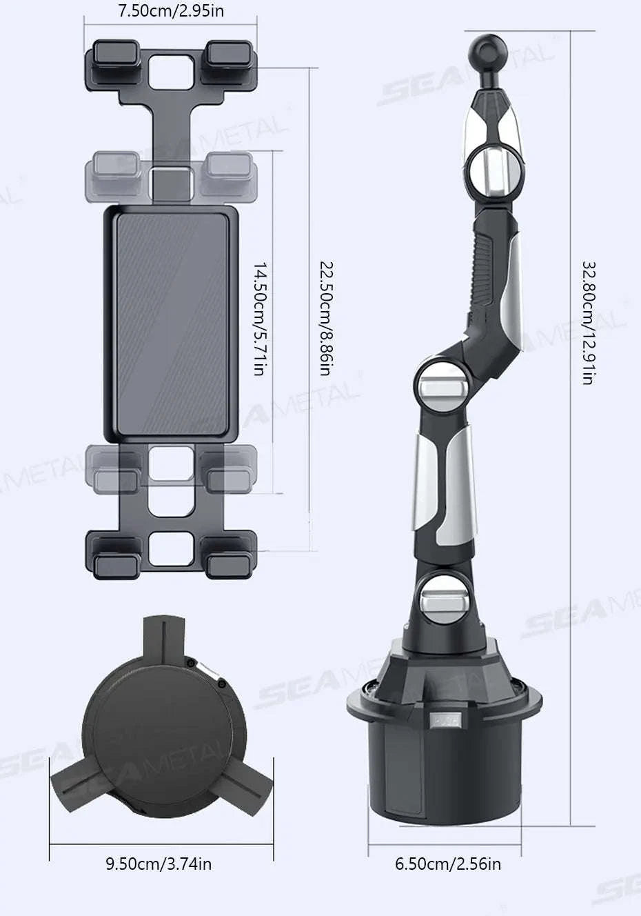 Car Cup Holder Phone Mount Adjustable Base 360-Degree Rotation-1pc