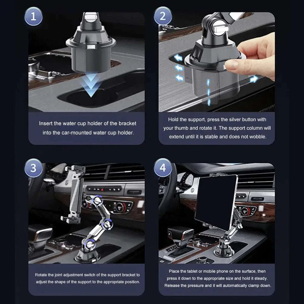 Car Cup Holder Tablet and Phone Mount with Adjustable Long Arm-A