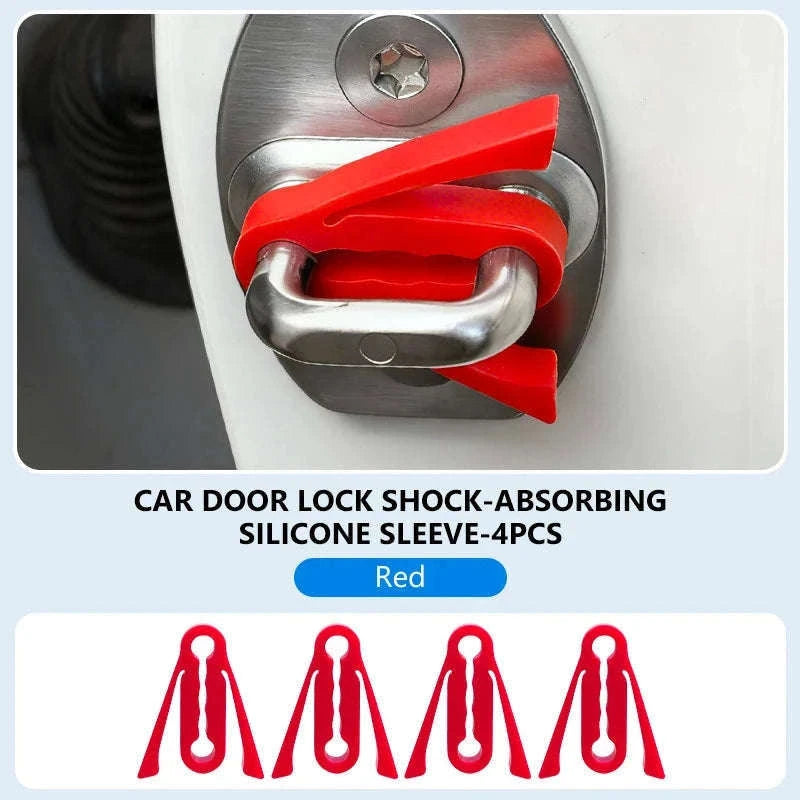 Car Door Buckle Cushion Pad-Red 4pcs