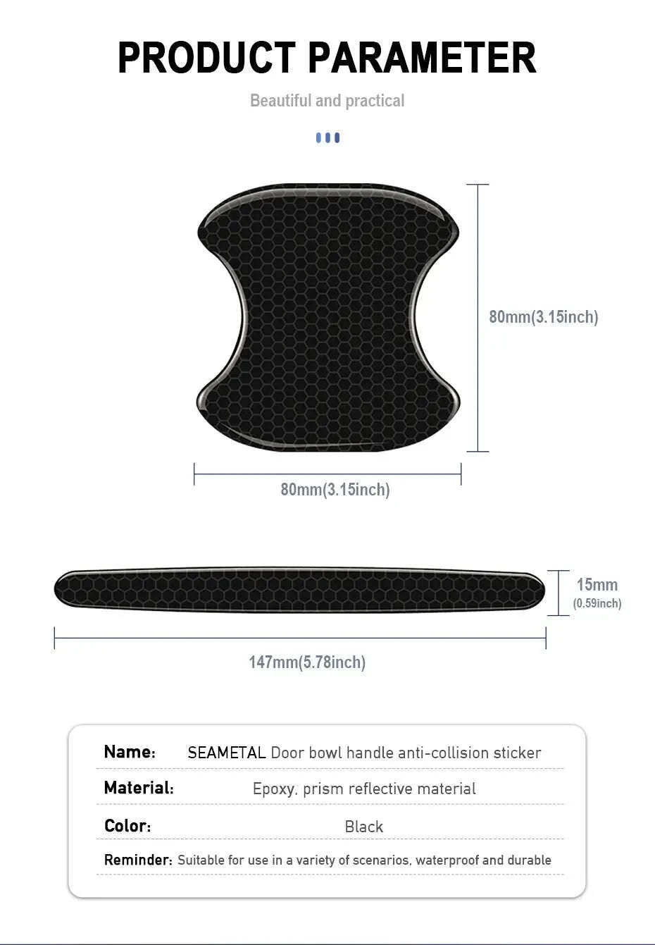 Car Door Handle Protective Film with Reflective Trim-Option A
