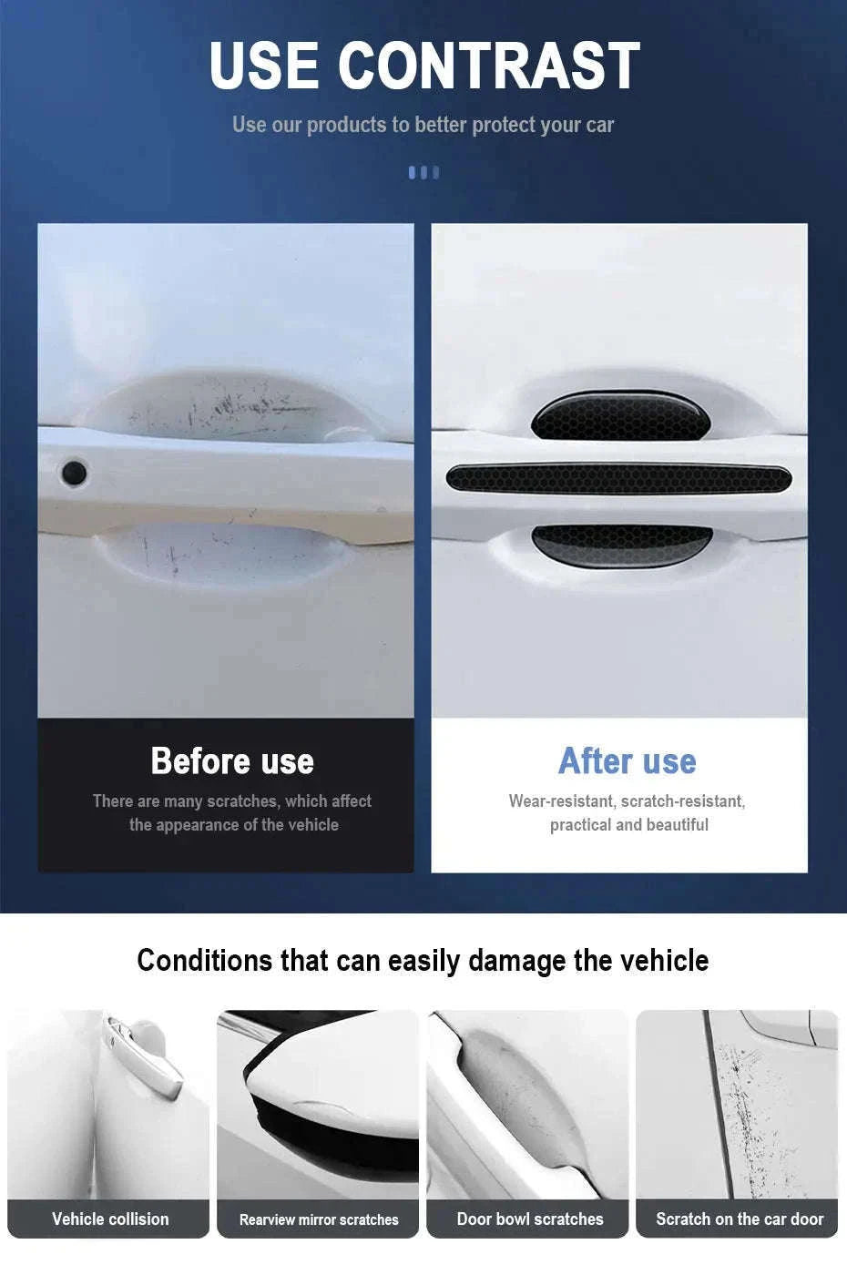 Car Door Handle Protective Film with Reflective Trim-Option A