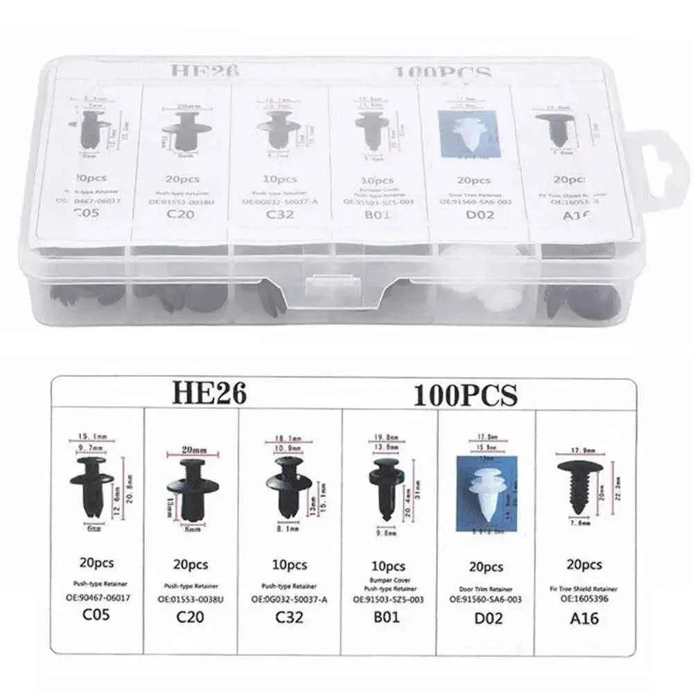 Car Fastener Clips Mixed Push Retainer Pin Rivet Kit-D 100Pcs (Bagged)