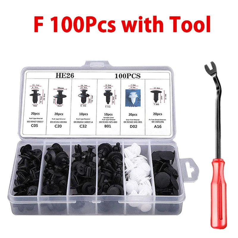 Car Fastener Clips Mixed Push Retainer Pin Rivet Kit-D 100Pcs (Bagged)