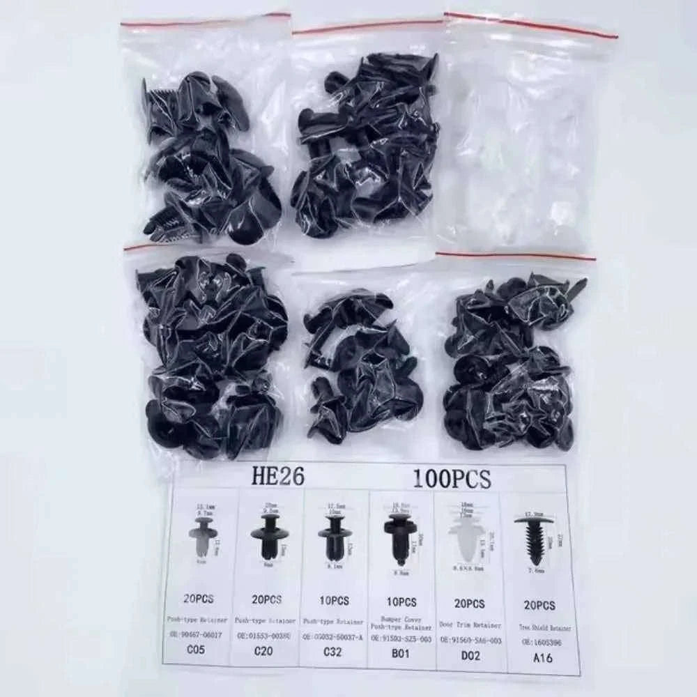 Car Fastener Clips Mixed Push Retainer Pin Rivet Kit-D 100Pcs (Bagged)
