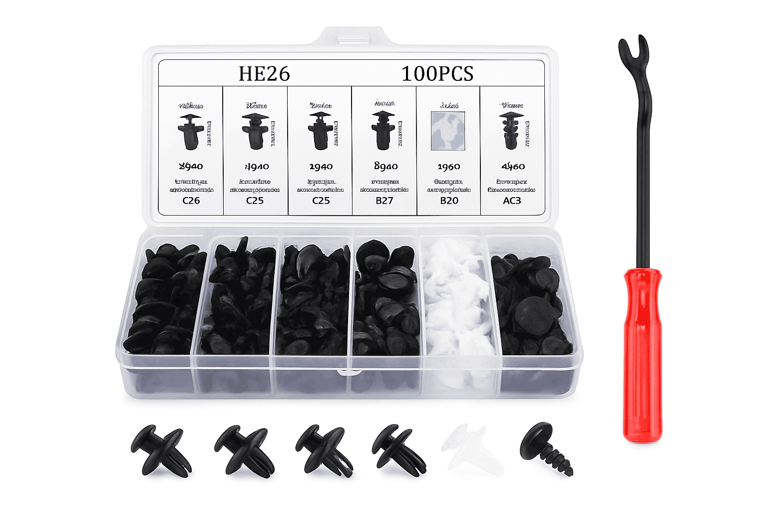 Car Fastener Clips Mixed Push Retainer Pin Rivet Kit-D 100Pcs (Bagged)