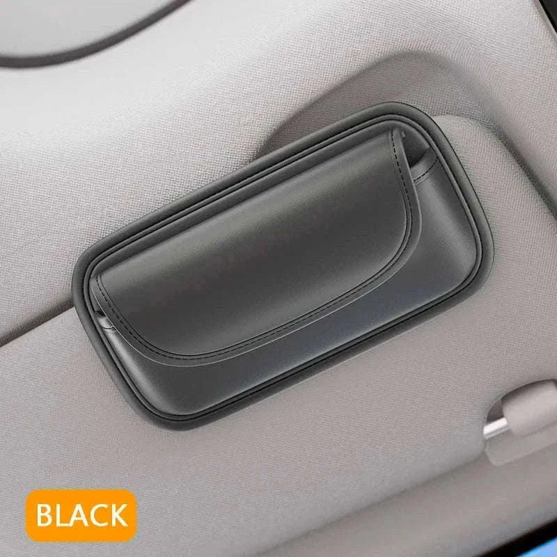 Car Glasses Case PU Leather Sunglasses Holder-Black