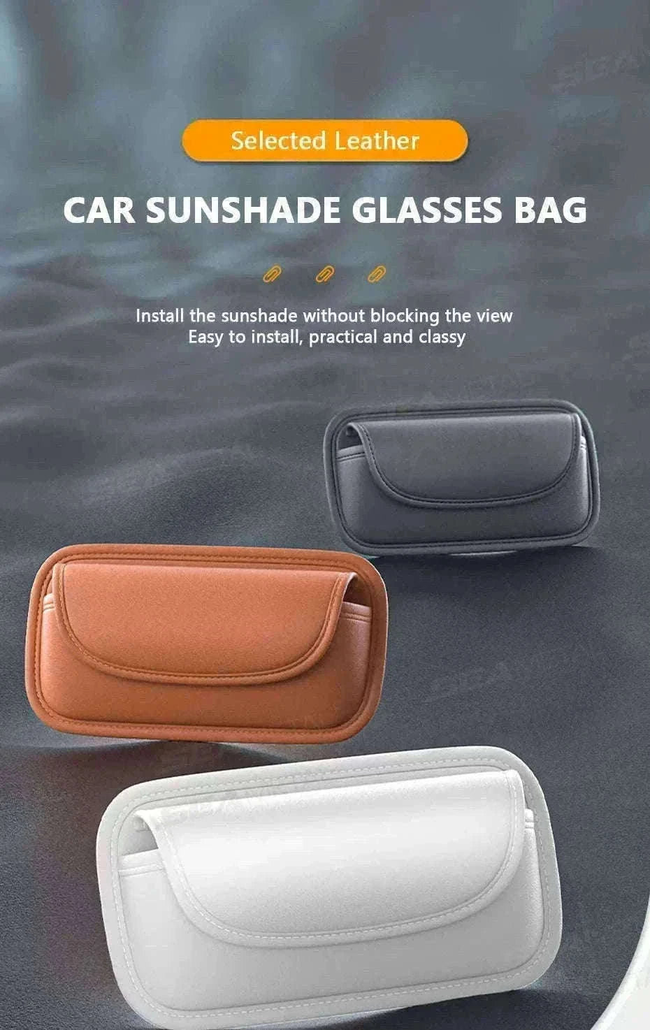 Car Glasses Case PU Leather Sunglasses Holder-Black