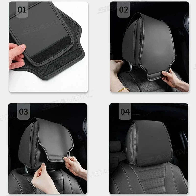 Car Headrest Cover Wear-Resistant Leatherette Protection-Brown 1pc